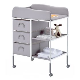 VEVOR Baby Changing Table, Portable Diaper Change Station with 3 Fabric Drawers and Lockable Wheels