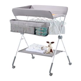 VEVOR Baby Changing Table, Foldable Diaper Change Station with Side Basket, Adjustable Height Portable Changing Table with Lockable Wheels
