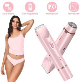2 In 1 Bikini Trimmer for Women Dual Head Cordless Body Shaver IPX7 Waterproof Rechargeable Pubic Hair Razor Wet And Dry Use for Bikini Underarm (Color: Pink)
